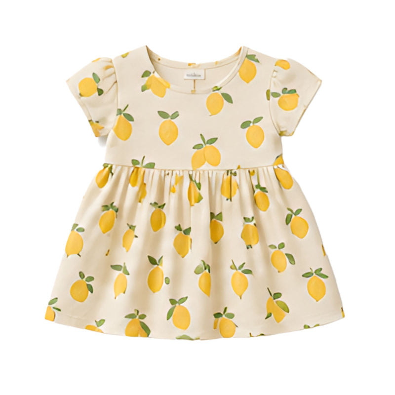 Baby Girls White Lemon Print Short Sleeve Dress