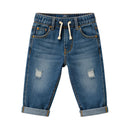 Boys Medium Wash Drawstring Denim Jogger Jeans