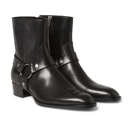 Men’s Black Leather Ankle Boots – Pointed Toe Side Zip Casual Boots