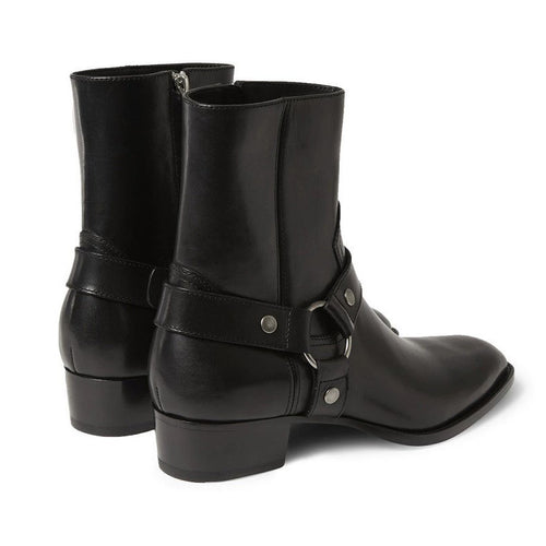 Men’s Black Leather Ankle Boots – Pointed Toe Side Zip Casual Boots