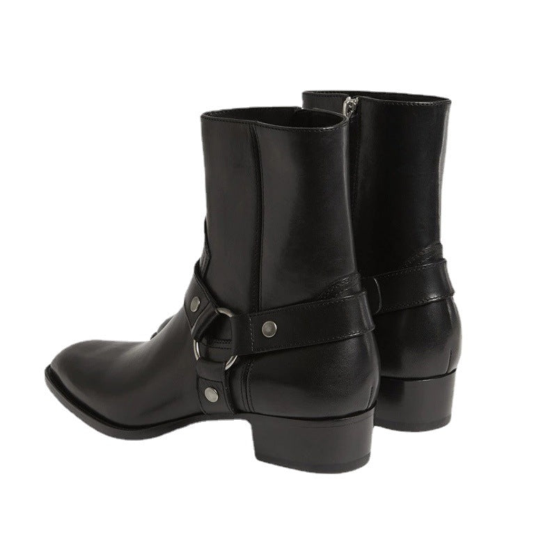 Men’s Black Leather Ankle Boots – Pointed Toe Side Zip Casual Boots