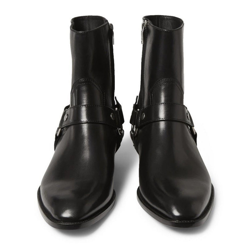 Men’s Black Leather Ankle Boots – Pointed Toe Side Zip Casual Boots