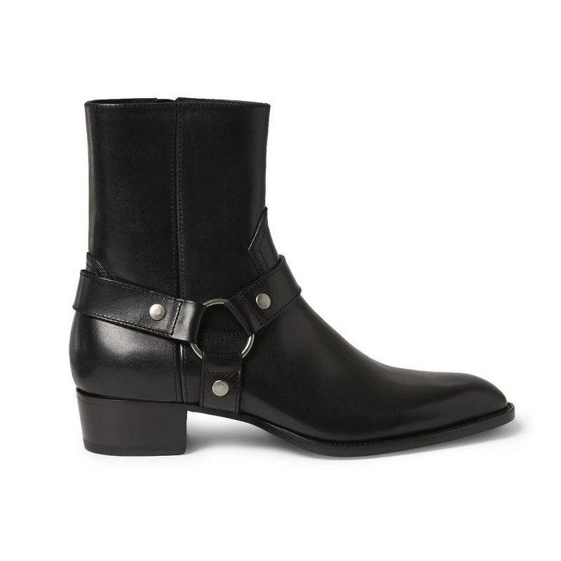 Men’s Black Leather Ankle Boots – Pointed Toe Side Zip Casual Boots