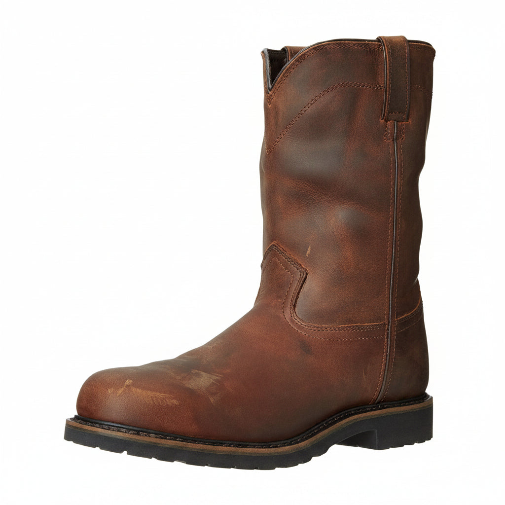 Men’s Brown Square Toe Casual Boots – Low Heel Patchwork Fashion Boots