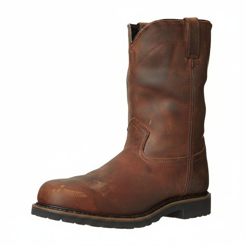 Men’s Brown Square Toe Casual Boots – Low Heel Patchwork Fashion Boots