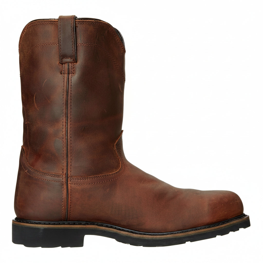 Men’s Brown Square Toe Casual Boots – Low Heel Patchwork Fashion Boots