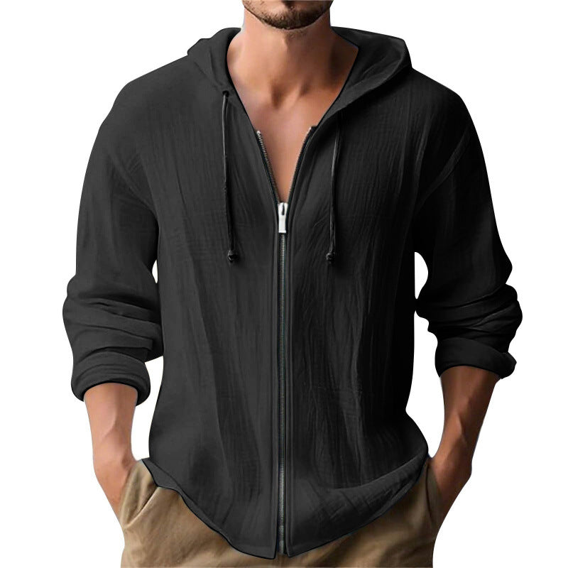 Men’s Hooded Long Sleeve Cardigan – Slim Fit Casual Lightweight Jacket