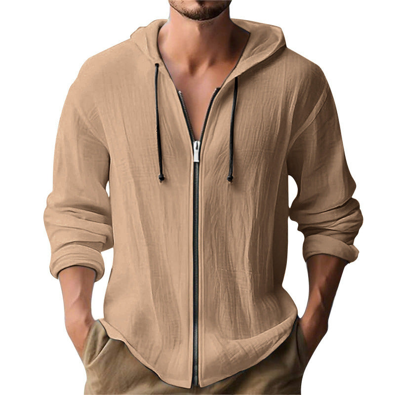 Men’s Hooded Long Sleeve Cardigan – Slim Fit Casual Lightweight Jacket