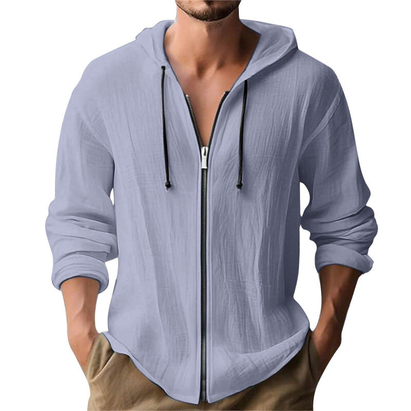 Men’s Hooded Long Sleeve Cardigan – Slim Fit Casual Lightweight Jacket