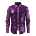 Purple sequin dress shirt on a white background