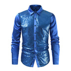 Blue sequin shirt on a white background