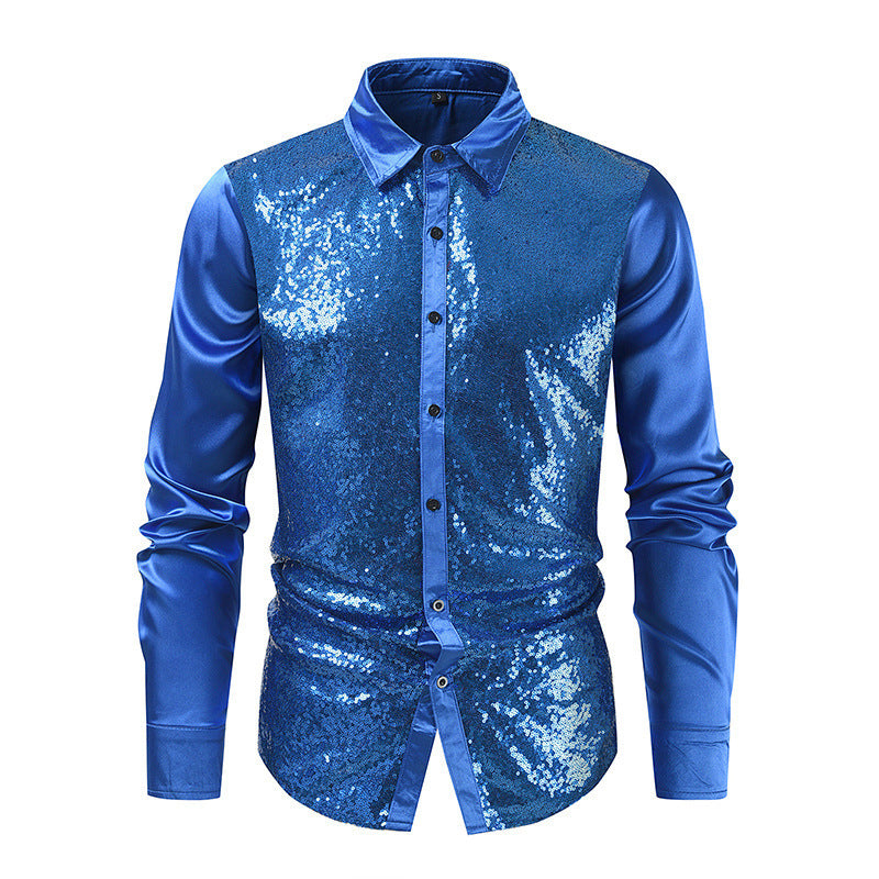 Blue sequin shirt on a white background