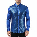 Blue sequin shirt on a white background