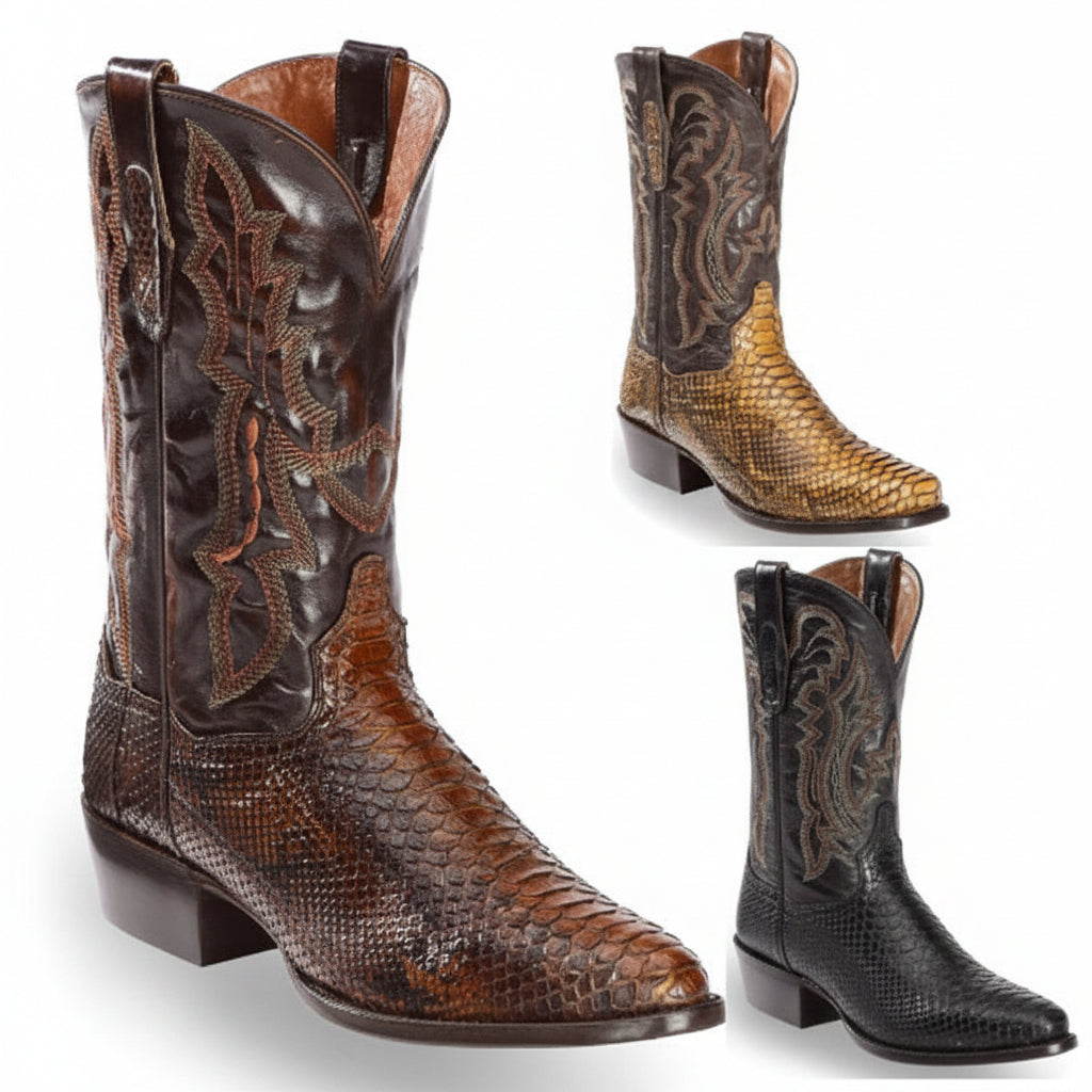 Men’s Patchwork Slip-On Boots – Round Toe Casual Low Heel Boots