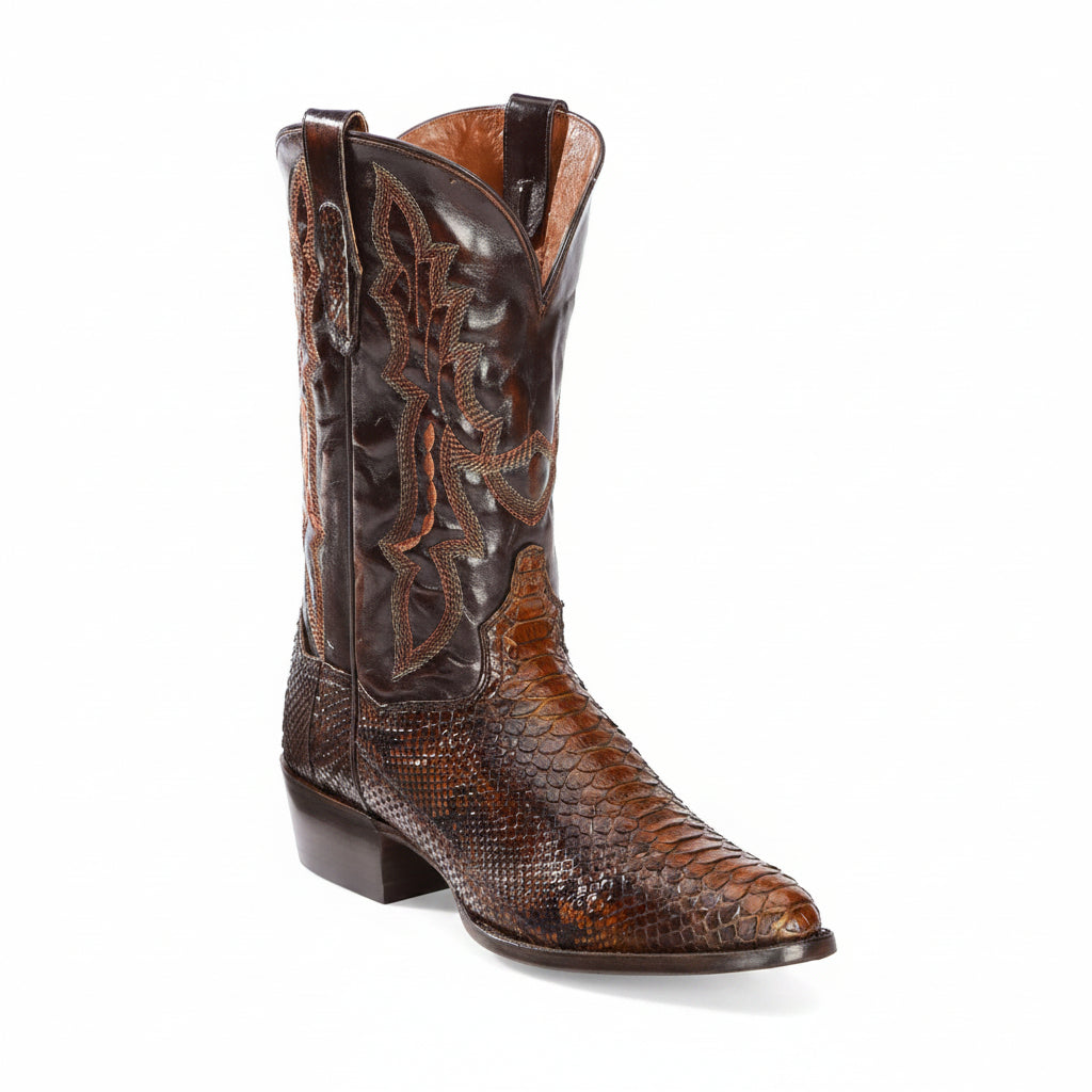 Men’s Patchwork Slip-On Boots – Round Toe Casual Low Heel Boots