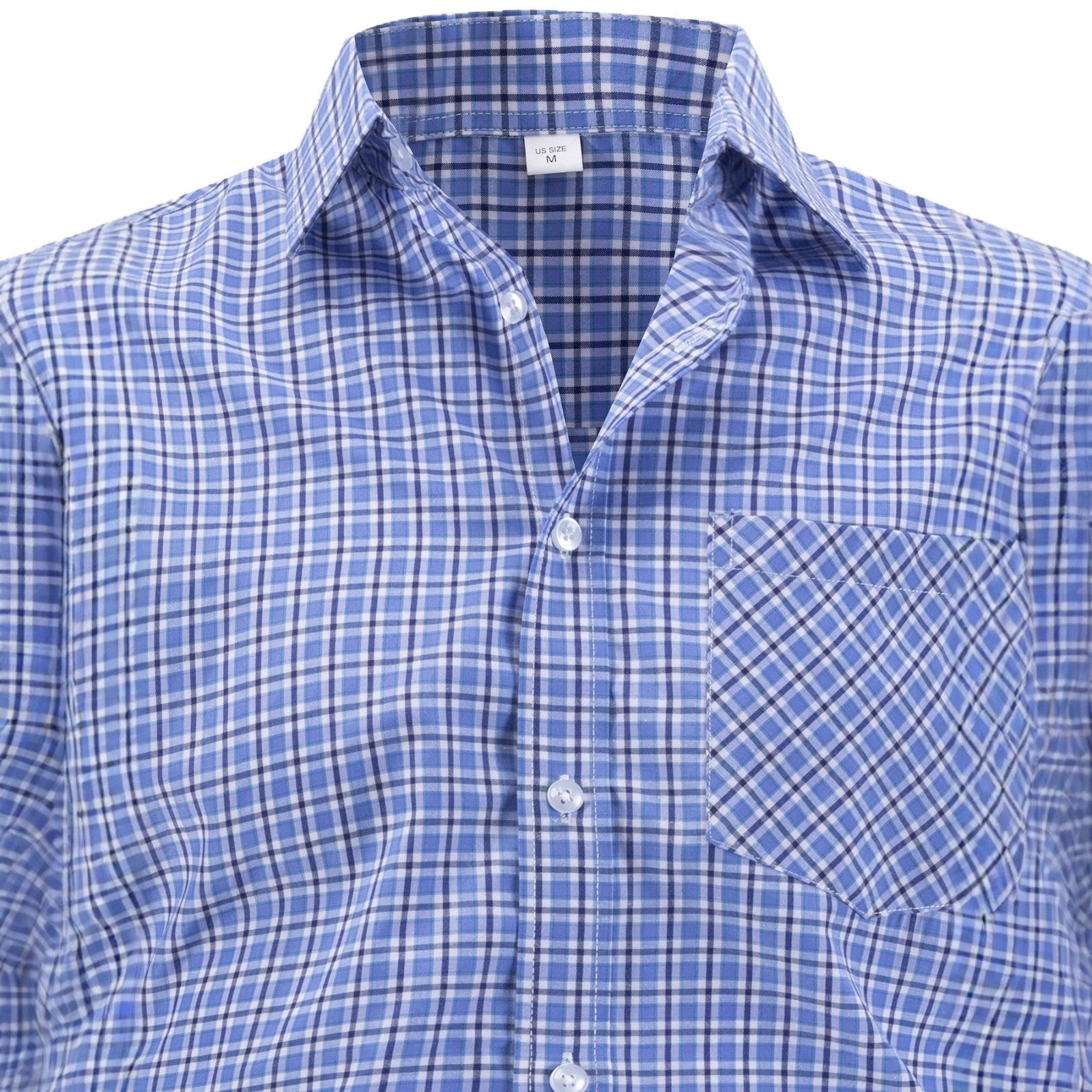 Blue plaid shirt with a collar on a white background