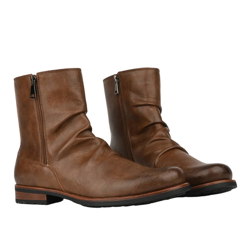 Men's Side Zip Ankle Boots – Solid Color Casual Low-Cut Boots