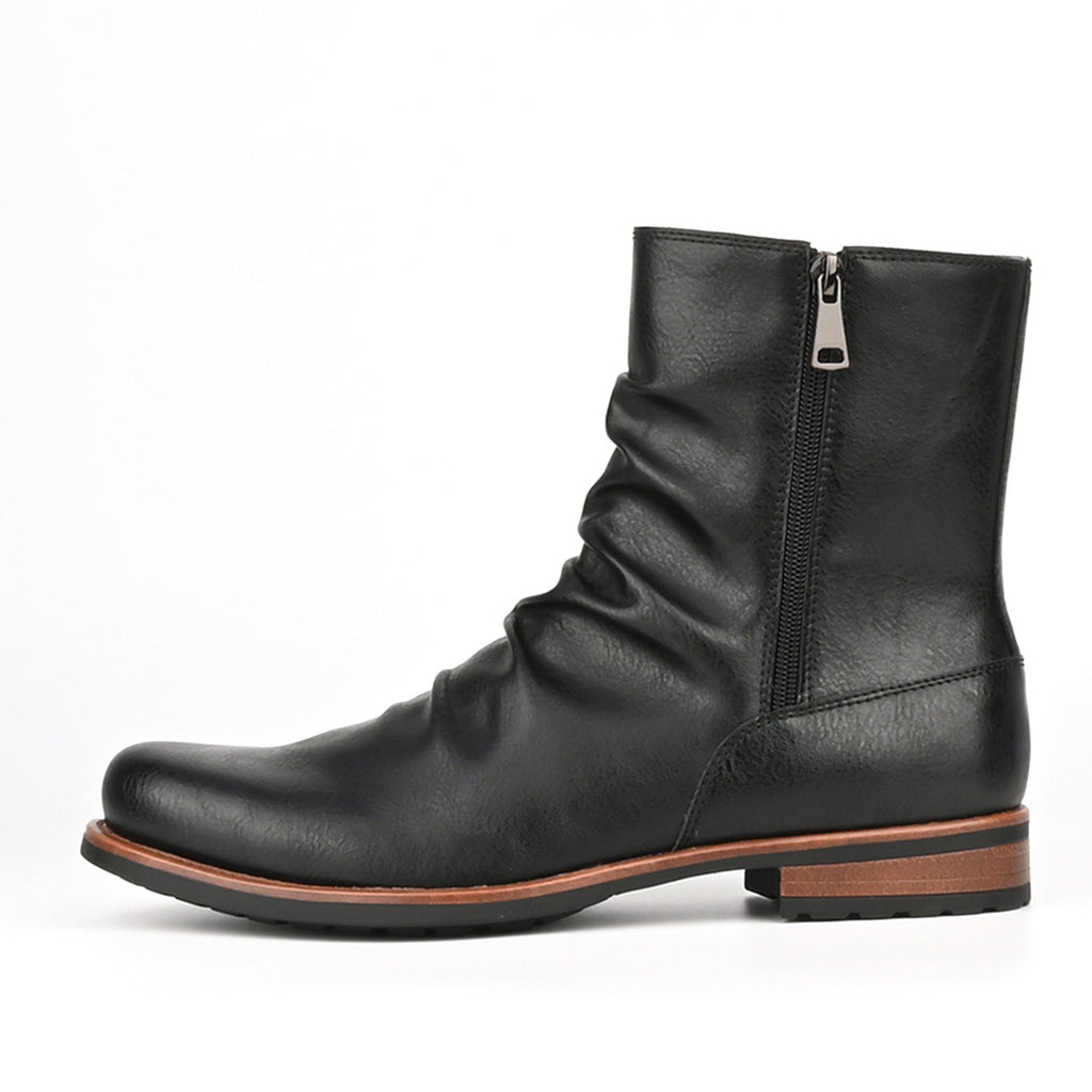 Men's Side Zip Ankle Boots – Solid Color Casual Low-Cut Boots