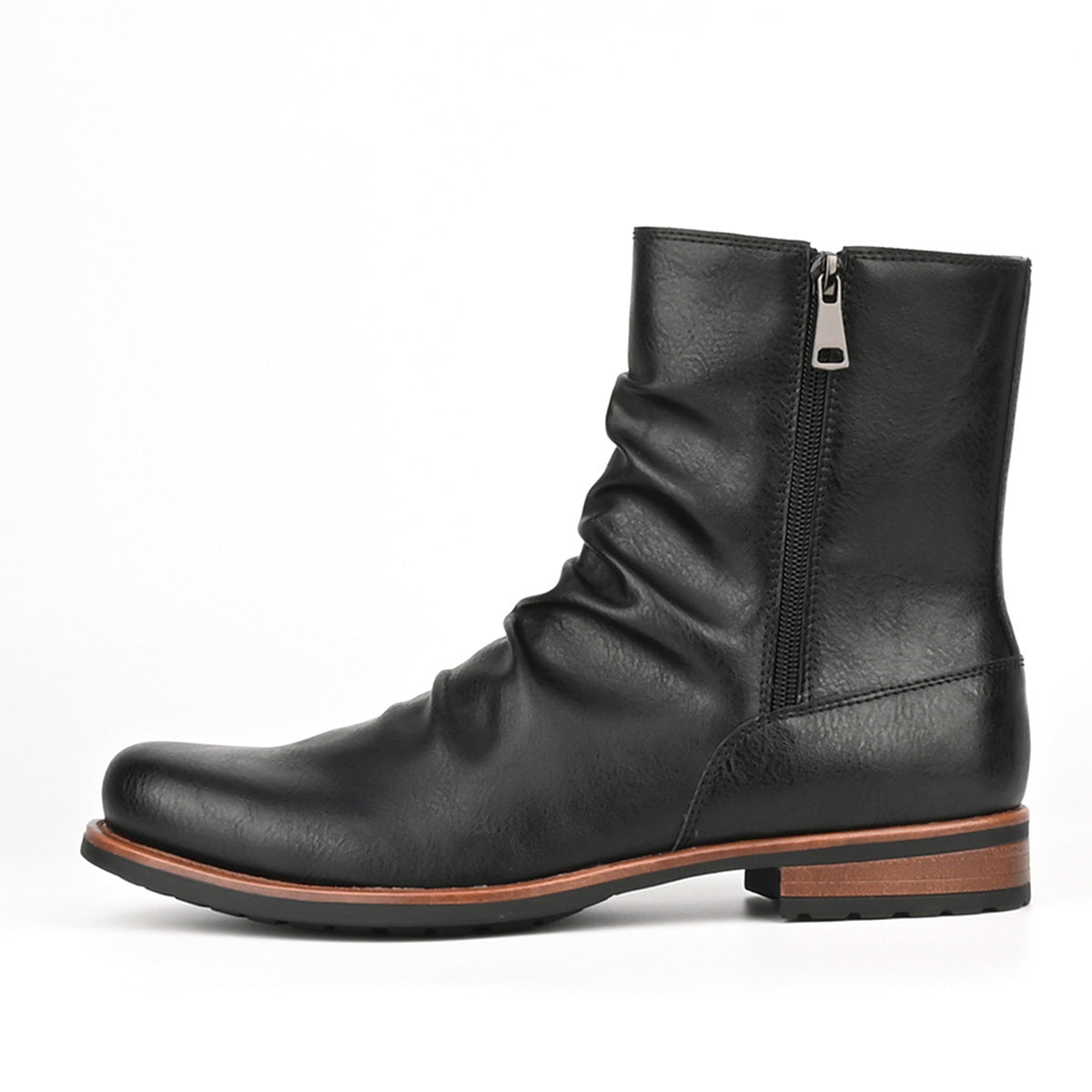 Men's Side Zip Ankle Boots – Solid Color Casual Low-Cut Boots