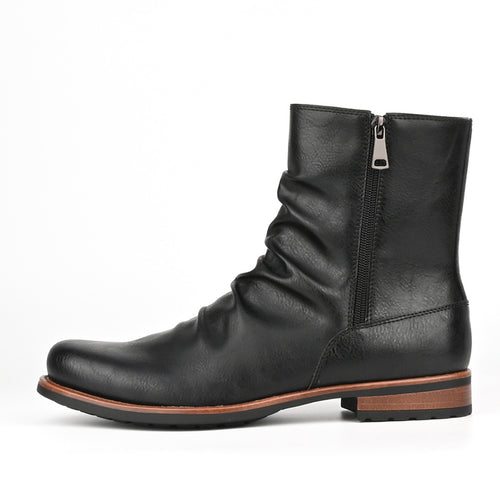 Men's Side Zip Ankle Boots – Solid Color Casual Low-Cut Boots