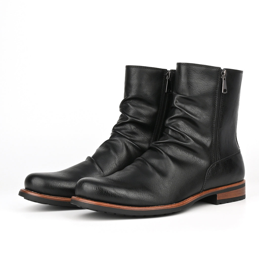 Men's Side Zip Ankle Boots – Solid Color Casual Low-Cut Boots