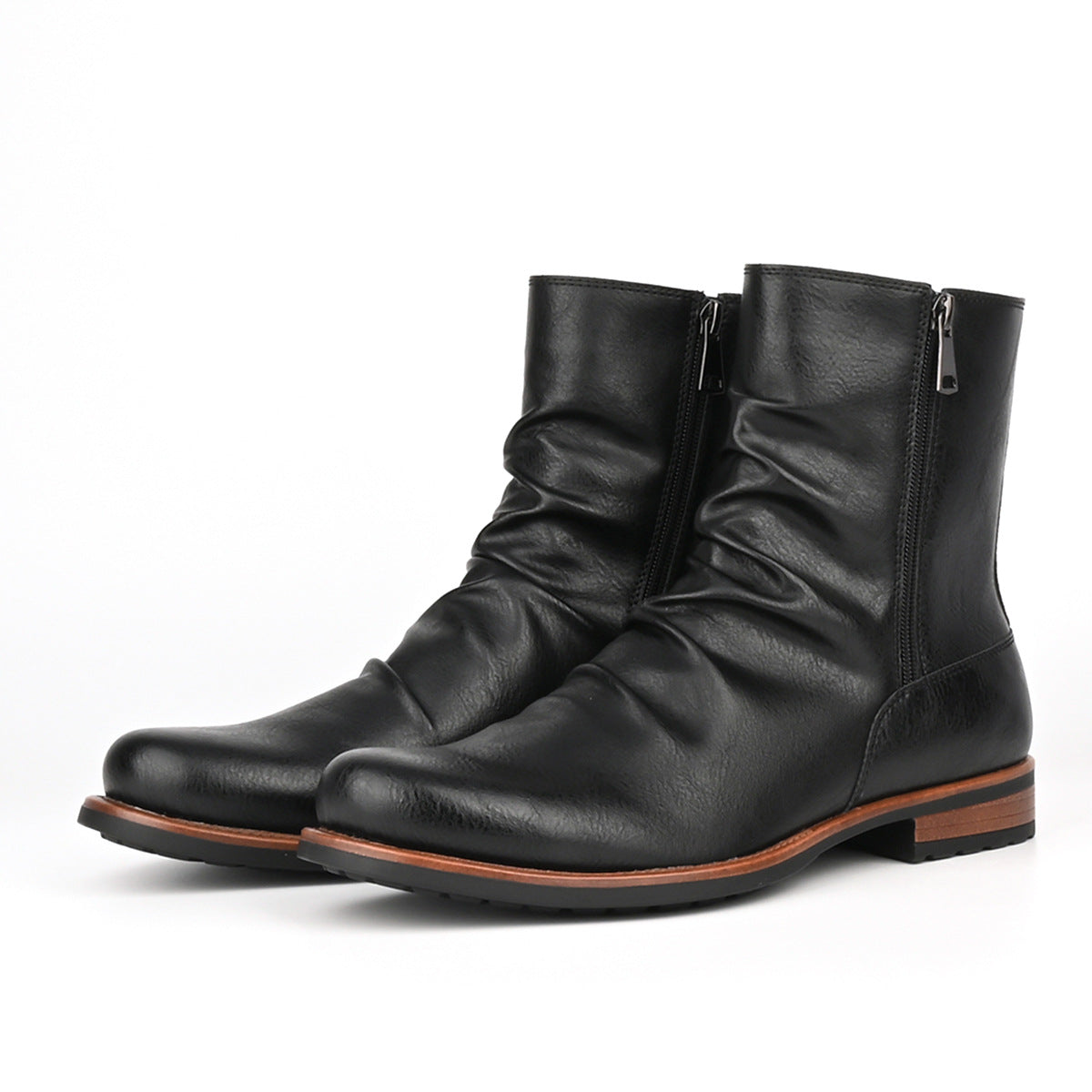 Men's Side Zip Ankle Boots – Solid Color Casual Low-Cut Boots