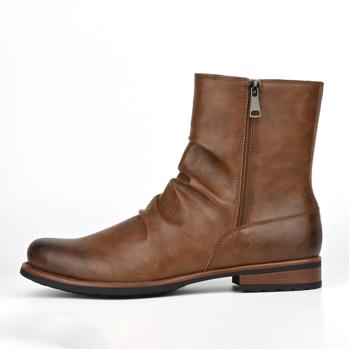 Men's Side Zip Ankle Boots – Solid Color Casual Low-Cut Boots