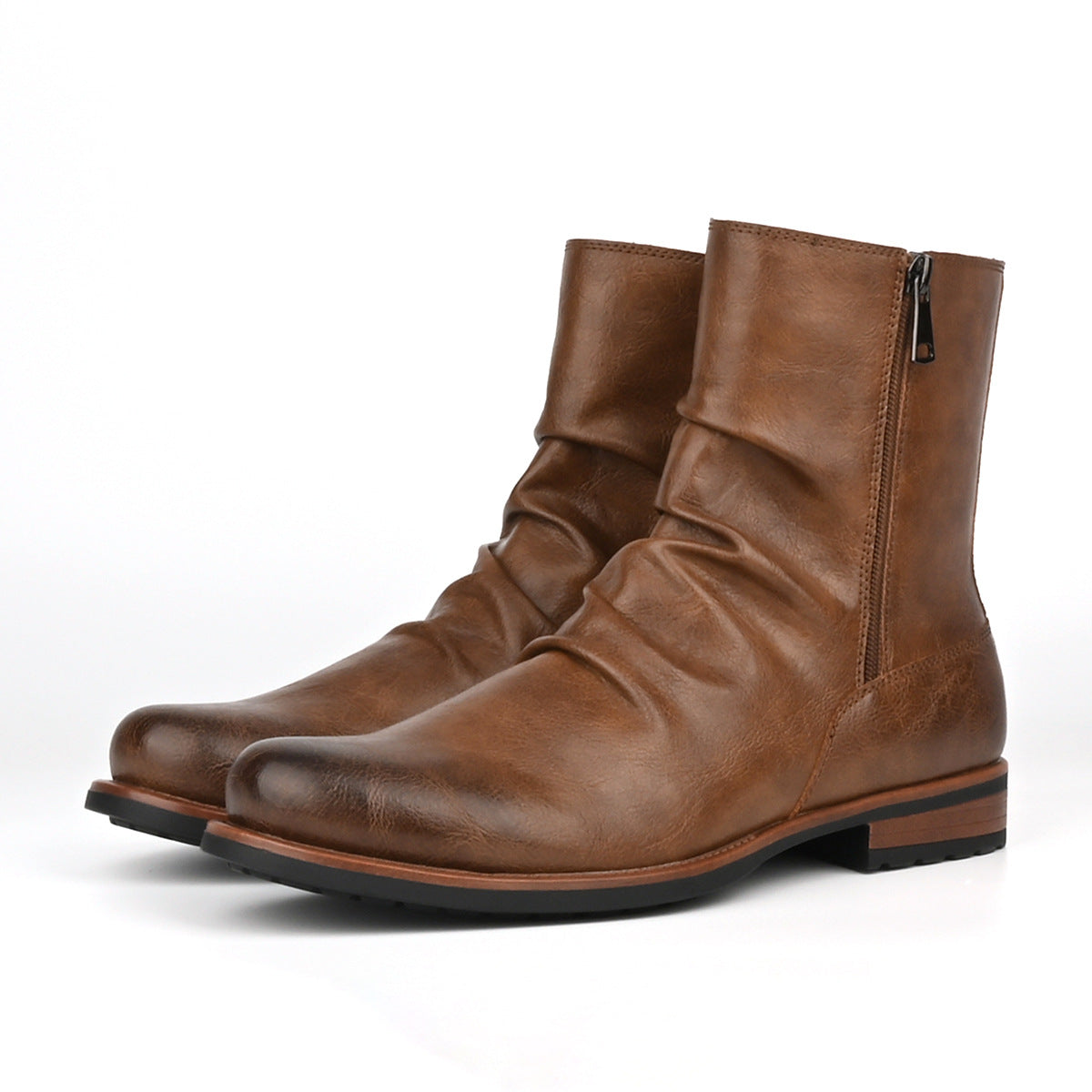 Men's Side Zip Ankle Boots – Solid Color Casual Low-Cut Boots