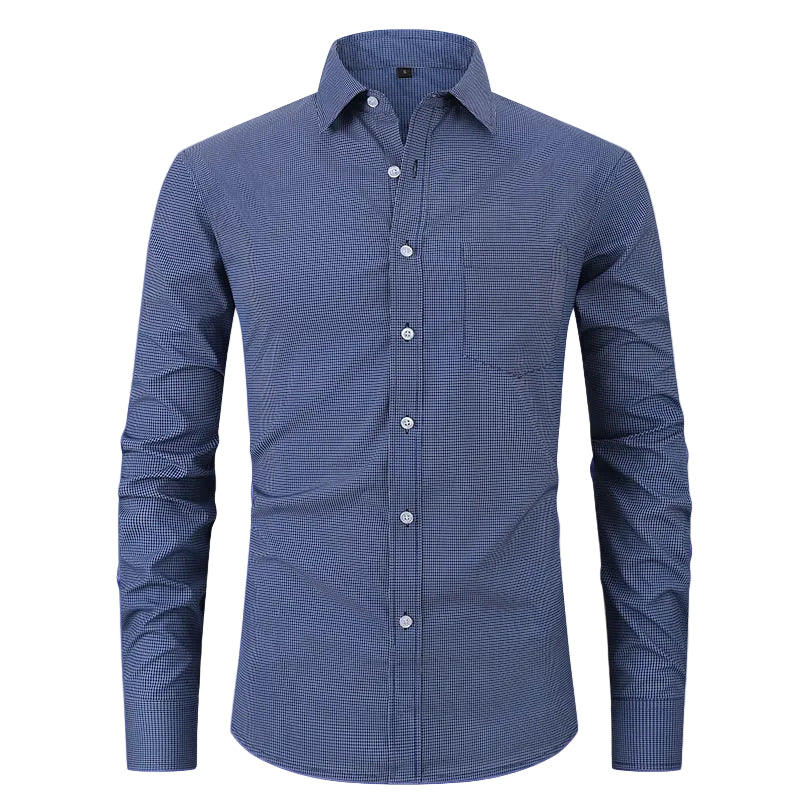 Blue patterned shirt on a white background