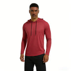 Man wearing a red hoodie on a white background