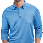Blue long-sleeve polo shirt on a white background