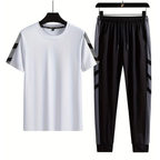 Men’s Striped 2-Piece Set – Breathable T-Shirt & Pants Casual Outfit