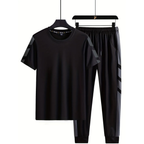 Men’s Striped 2-Piece Set – Breathable T-Shirt & Pants Casual Outfit
