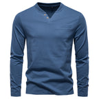 Blue long-sleeve shirt on a white background