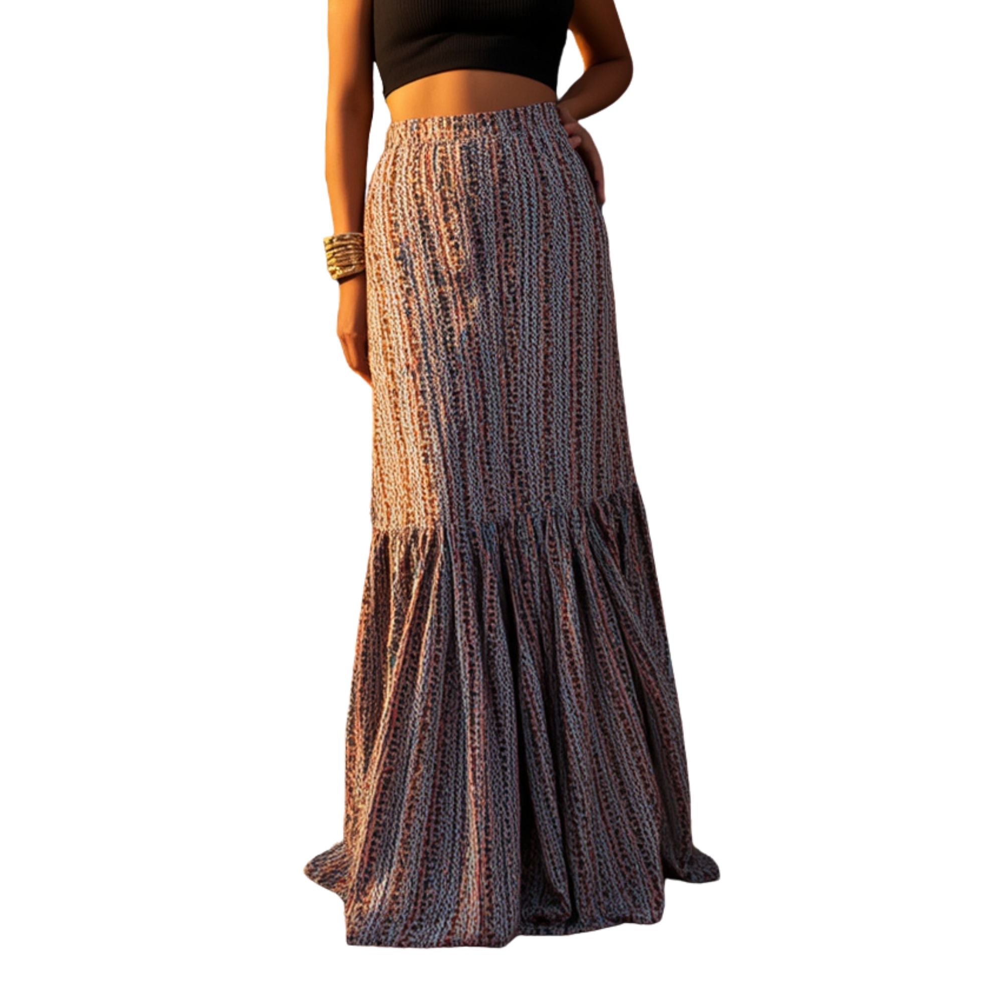 Women's Printed Tiered Maxi Skirt