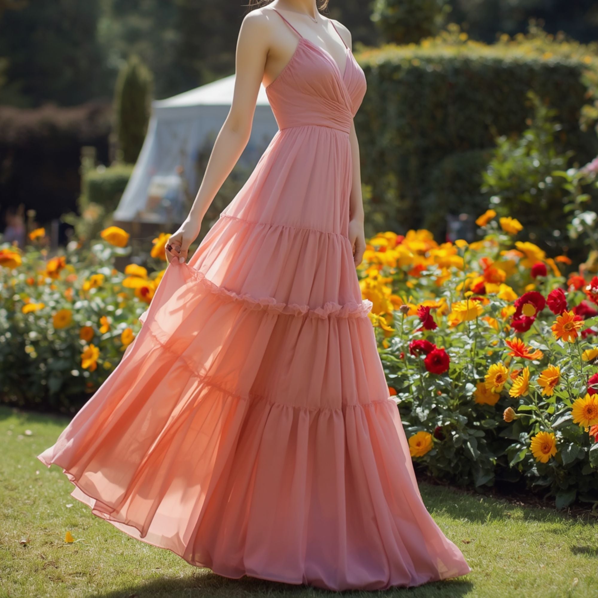 Women's Tiered Sleeveless Chiffon Maxi Dress