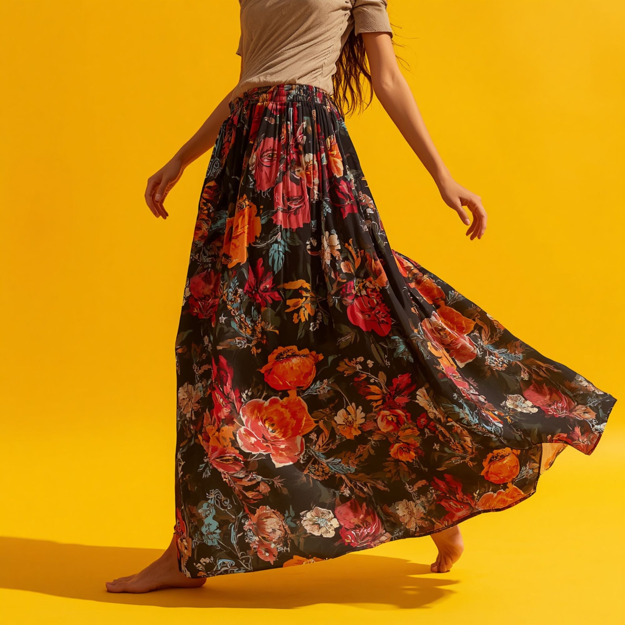 Women's Vintage Floral Maxi Skirt